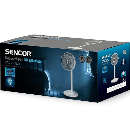 Ανεμιστήρας Δαπέδου Sencor SFN 2540WH 26W UltraSilent 12 Ταχυτήτων Διαμέτρου 25cm και 3 Επιλογές Λειτουργίας με Χειριστήριο και Timer Λευκός